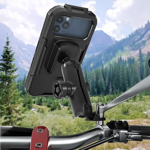 Vista 6 de iMESTOU Soporte de teléfono impermeable para espejo retrovisor, soporte para teléfono de motocicleta de 1 pulgada con brazo de doble enchufe
