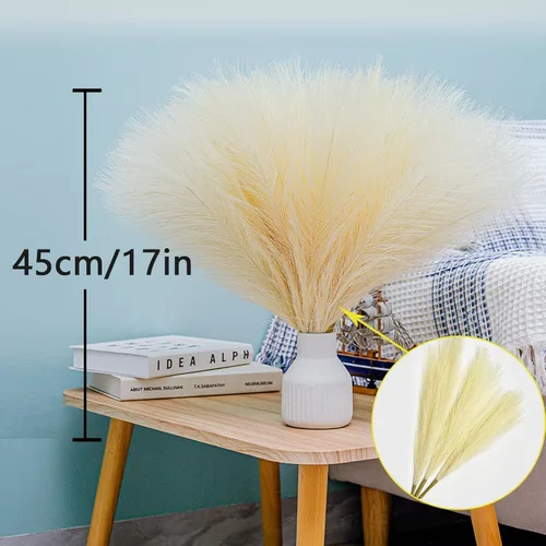 Vista 4 de 10 tallos de hierba de pampa sintética - 17.7" Hierba artificial de pampa decorativa esponjosa, pequeño arreglo floral de hierba de pampa y relleno