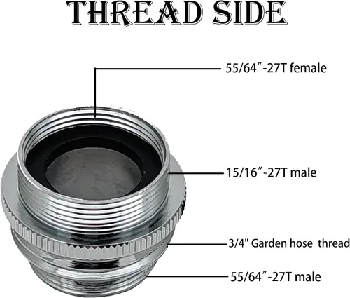 Vista 2 de Adaptador de aireador de grifo de rosca múltiple de latón, grifo a adaptador de rosca de manguera de jardín macho de 3/4 pulgadas