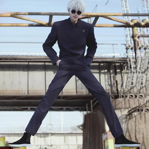 Vista 3 de Teilwenl Disfraz de Gojo Satoru de High School para hombre, disfraz de cosplay de Jujutsu Kaisen