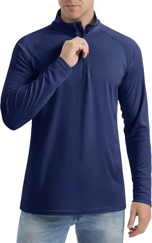 Vista 2 de CRYSULLY Camisas de pesca para hombre UPF 50+ de manga larga, protección solar, senderismo, 14 con cremallera