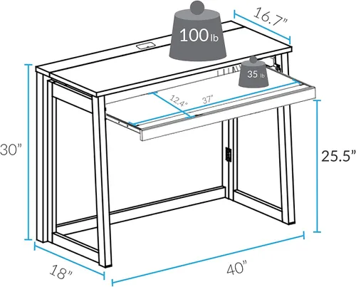 Vista 3 de Casual Home Escritorio plegable con puertos extraíbles y USB Café cálido