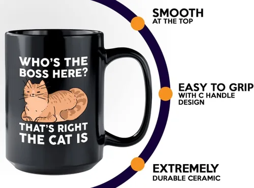 Vista 46 de Taza de café para amantes de los gatos, 11 onzas, color negro, piel de gato Is How I Accessorize, divertido dueño de gatos, gatito, mascota, gato