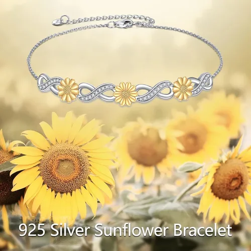 Vista 6 de YAFEINI TurtleButterflySunflowerLotus Bracelet Sterling Silver Animal Adjustable Bracelet Jewelry Gifts for Women Girls