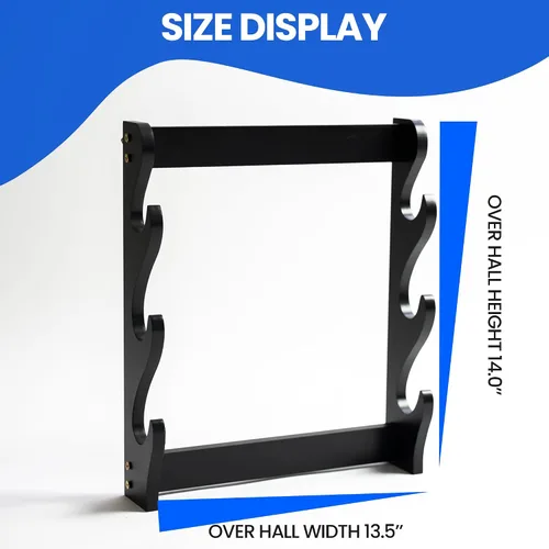 Vista 3 de SZCO Estante de exhibición de pared Three Sword – Soporte de madera de 3 niveles para samuráis, katana y espadas coleccionables – Percha de pared