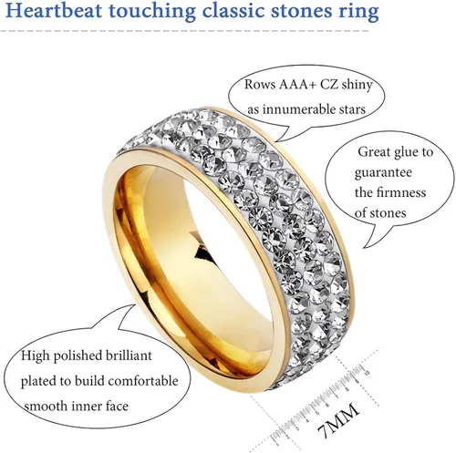 Vista 2 de VNOX Women Stainless Steel Eternity Ring CZ Cubic Zirconia Circle Round,Gold Plated,7mm Width