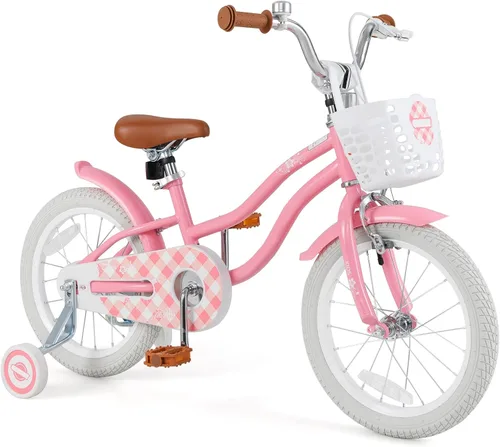 Vista 25 de BABY JOY Bicicleta infantil, 12 14 16 18 20 pulgadas, para niños y niñas, con asiento ajustable, cesta removible, freno de mano y freno