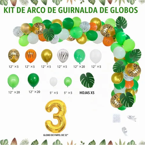 Vista 4 de Young Wild and Three Decor Boy, 251 piezas con temática de animales de safari en la selva, suministros para fiesta de tercer cumpleaños, telón