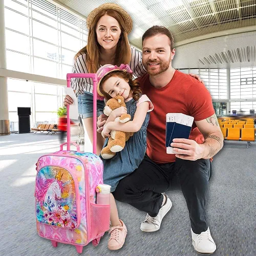 Vista 8 de Equipaje para niños y niñas, maleta de viaje con ruedas para niños pequeños