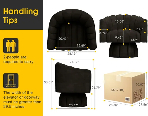 Vista 2 de Dewhut Silla giratoria decorativa, silla giratoria de 360° con reposabrazos, tapizada de piel sintética, sofá individual, silla de lectura para sala