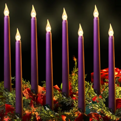 Vista 8 de Enhon 8 velas cónicas sin llama rojas de Navidad de 10 pulgadas LED Rojo