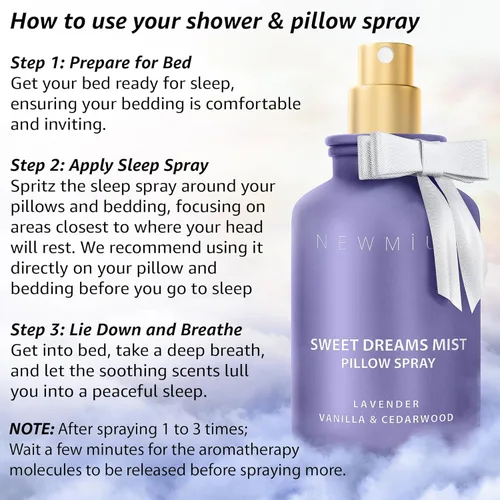 Vista 4 de Sweet Dreams - Almohada para dormir en aerosol Lavanda Vainilla Cedro Aceites Esenciales Aromaterapia Niebla Calmante Alivio del Estrés Ducha Spray