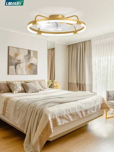 Vista 8 de LEDIARY Ventiladores de techo de 24" con luces y control remoto, luz LED de Dorado