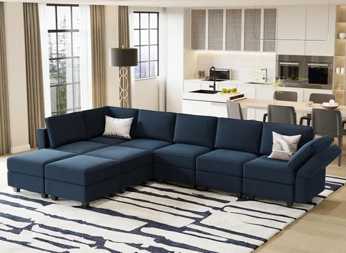 Vista 11 de Belffin Sofá modular en forma de U de gran tamaño con tumbonas dobles reversibles de terciopelo con almacenamiento, color negro