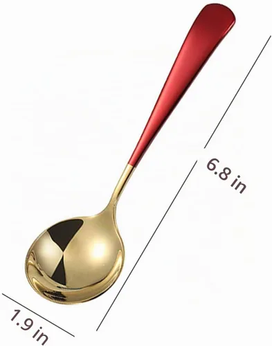 Vista 9 de Cucharas de sopa de metal, cucharas de acero inoxidable para sopa, redondas, coloridas, cucharas gruesas y de mango corto, cuchara de mesa de 6.3