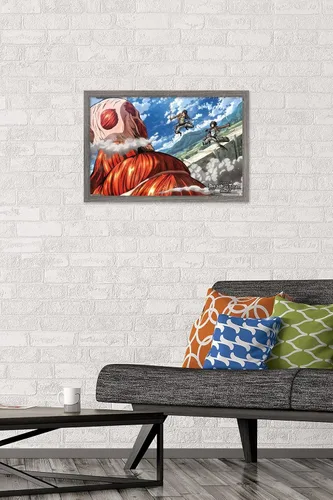 Vista 2 de Trends International Attack on Titan - Póster de pared de doble equipo, 14.725 x 22.375 pulgadas, versión enmarcada de madera de granero