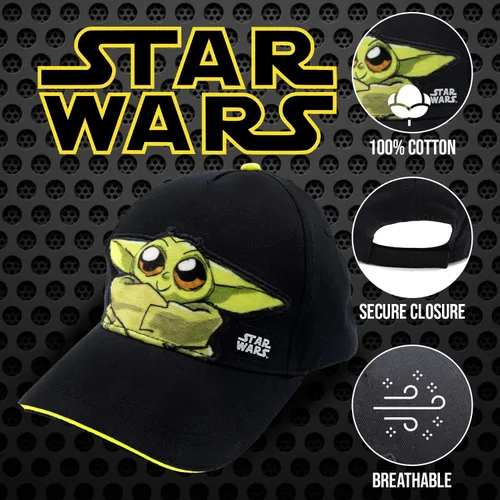 Vista 2 de Star Wars Baby Yoda Hat Niño Niños y Niñas, Baby Yoda Gorra de béisbol de 2 a 5 años en negro