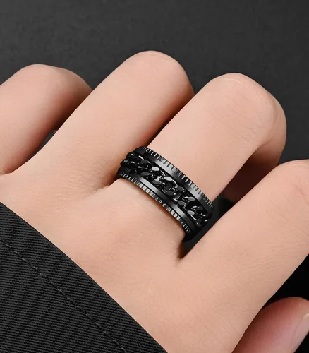 Vista 4 de King Ring 8mm Super Spinner Stainless Steel Fidget Rings – Designed in USA Negro