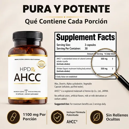 Vista 6 de HPD Rx Premium AHCC y hongo Shiitake 1100 mg Suministro para 30 días, 1 paquete