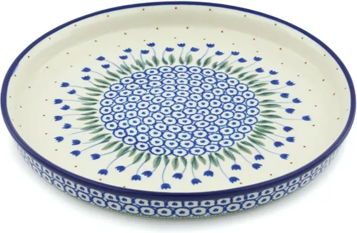 Vista 30 de Auténtico plato de cerámica polaca de 10 pulgadas en diseño amarillo hecho a mano en Bolesławiec Polonia por Ceramika Bona + certificado