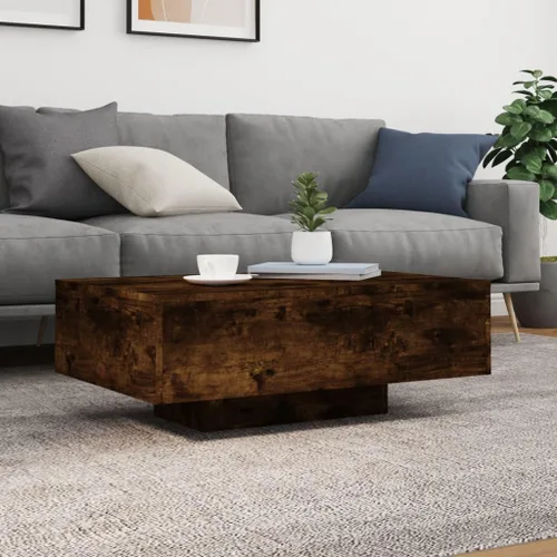 Vista 4 de Mesa auxiliar para sala de estar, mesa de centro con luces LED, roble ahumado, 33.5 x 21.7 x 12.2 pulgadas, adecuada para dormitorios, salas