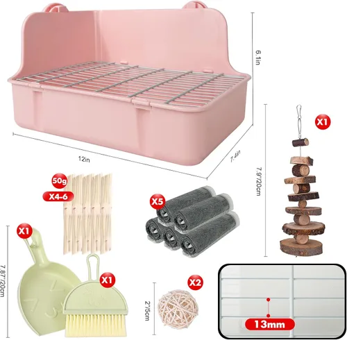 Vista 2 de RUBYHOME Caja de arena para conejos Caja de arena para conejitos Entrenador de orinal para conejillo de indias Entrenador de orinal de esquina Ropa