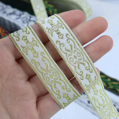 Vista 2 de Cinta jacquard boho de 10 yardas bordada dorada para coser, bolso hecho a mano, decoración de ropa
