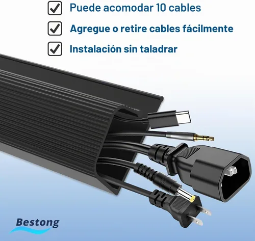 Vista 4 de Paquete de 6 organizadores de cables de canal J para escritorio, organizador de cables adhesivo