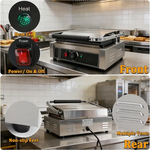 Vista 6 de CTJ Prensa comercial de sándwich de acero inoxidable 2200W de Panini Press