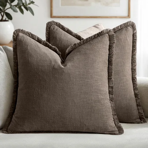 Vista 35 de MIULEE Juego de 2 fundas de almohada decorativas de lino neutro con flecos, fundas de cojín de estilo bohemio con borlas para sofá, cama, sala