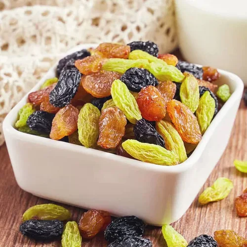 Vista 3 de Sin semillas Medley Pasas de frutas secas pasas doradas pasas a granel Pasas de tres colores, ingredientes de té con leche de pasas, aperitivos