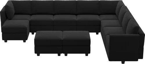 Vista 8 de Belffin Sofá modular modular con asiento de almacenamiento, sofá en forma de U de gran tamaño, sofá modular de terciopelo con terciopelo otomano
