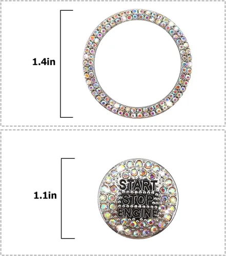 Vista 2 de BELOMI 2 piezas de anillos decorativos para botón de encendido y apagado del motor del automóvil, calcomanía protectora con botón de inicio