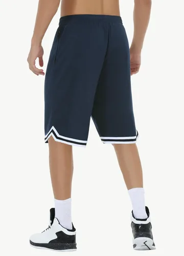 Vista 2 de JIM LEAGUE Pantalones cortos de baloncesto para hombre de 11 pies Pantalones cortos deportivos de malla larga con bolsillos con cremallera
