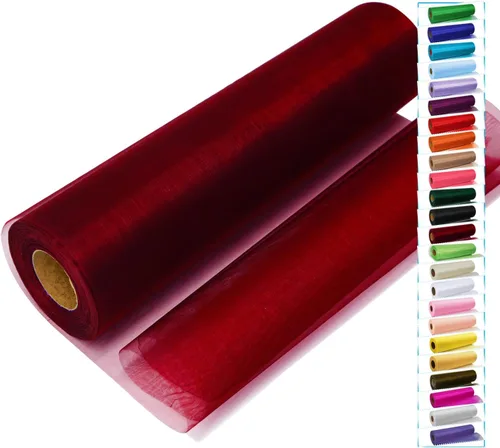 Vista 8 de Rollos de tela de tul negro con cristales y organza 12 pulgadas por 150 pies (45,72 m), tela transparente para manualidades, lazos de tutú