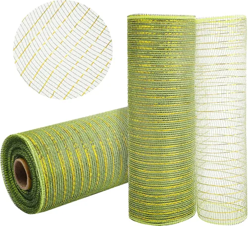 Vista 25 de 2 rollos de cinta de malla verde manzana decorativa de 10 pulgadas x 30 pies, rollos de malla de poli verde lima para suministros de corona DIY