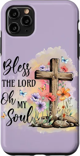 Vista 4 de Funda para iPhone 12 mini Bless The Lord Jesucristo Cross Purple Flower Butterfly Case