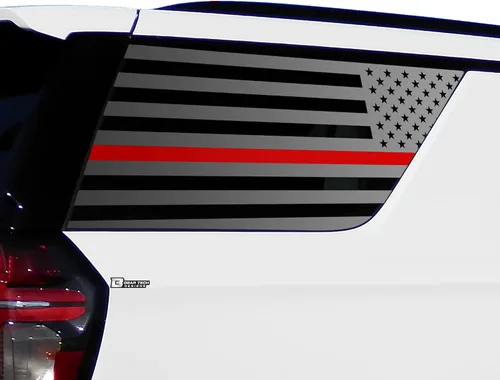 Vista 9 de Bogar Tech Designs Calcomanía de vinilo precortada con la bandera estadounidense para ventana de un cuarto compatible con Chevy Tahoe y GMC Yukon