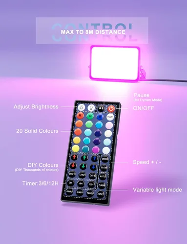 Vista 8 de Luz de inundación LED para exteriores, 500 W, equivalente a 50 W, RGBW de 50 W, reflectores para exteriores con control remoto, iluminación