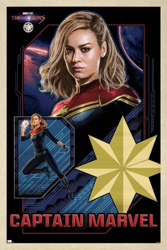 Vista 7 de Trends International Marvel The Marvels - Póster de pared de Capitán Marvel, 14.72 x 22.37 pulgadas, versión enmarcada de madera de granero
