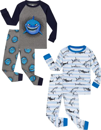 Vista 30 de KikizYe - Conjunto de pijamas para niños y niñas pequeños y grandes, ropa de dormir de 100% algodón 33/4 piezas/dinosaurio