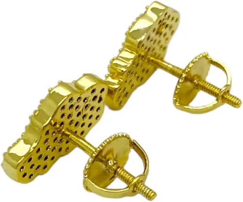 Vista 3 de Aretes de tuerca de plata de ley 925 con acabado de oro amarillo de 18 quilates para hombre