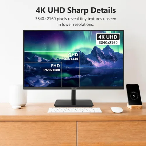 Vista 2 de Z-Edge U27P4K - Monitor de 27 pulgadas 4K IPS Ultra HD 3840x2160, tasa de refresco de 60Hz, monitor de PC para juegos, 100% sRGB, HDMI x 2 y DP x 2