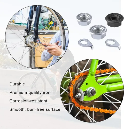 Vista 4 de Kit de arandela de seguridad de tuerca de eje de rueda de bicicleta y cubo de bicicleta, piezas de tuercas con bridas Accesorios para eje de rueda
