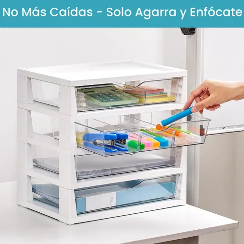 Vista 5 de Vtopmart - Organizador de escritorio de plástico transparente, organizador de archivos de escritorio de 4 niveles con cajones, organización