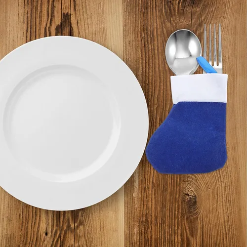 Vista 7 de LOGOFUN 8 piezas de cubiertos de Navidad para calcetines de Navidad, cubiertos de cena, decoración de fiesta (azul)