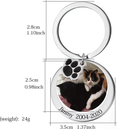 Vista 3 de Eletizy Llavero personalizado con foto de mascotas, llavero grabado con etiqueta de perro con estampado de huellas de huellas de animales, amante