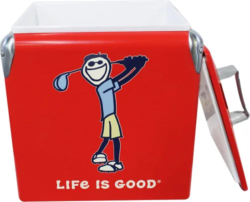 Vista 8 de Leigh Country Life is Good - Hielera metálica roja, diseño gráfico Jake Golfing, portátil con asa de transporte