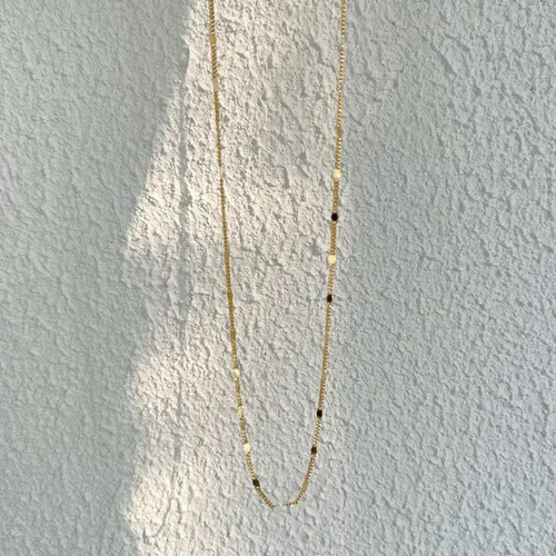 Vista 6 de Pancert Danity - Collar de oro para mujer, chapado en oro de 14 quilates, collar de cadena de eslabones de oro, collar de barra de puntos pequeños