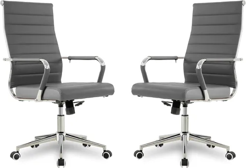 Vista 45 de Okeysen Office Desk Chair, Ergonomic Leather Modern Conference Room Chairs, Executive Ribbed Height Adjustable Swivel Rolling Chair for Home Office